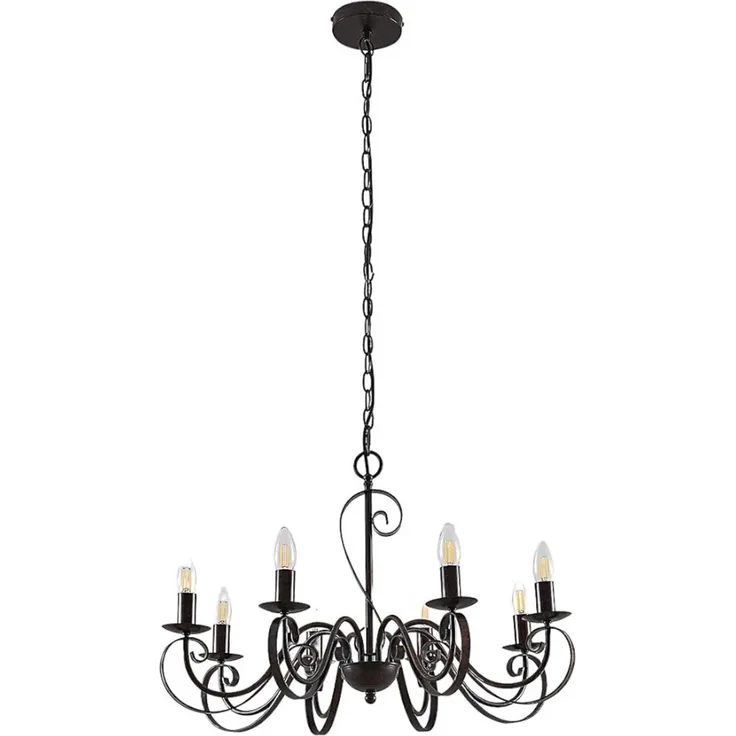 Lucande Kronleuchter Caleb, Metall, Braun IP20, 8 x 40 W