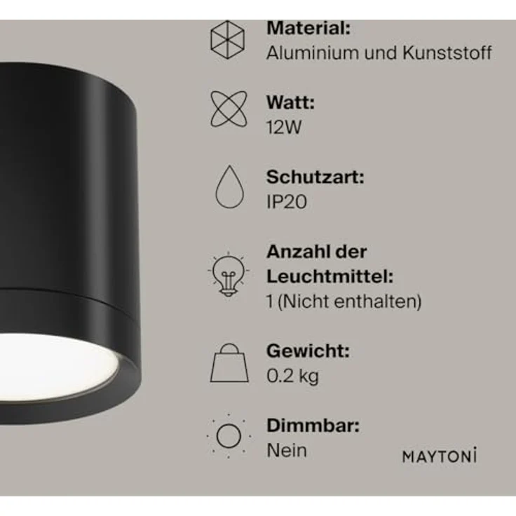 MAYTONI HOOP Deckenleuchte GX53, 12 W - moderner Downlight aus Aluminium in Schwarz für präzise Beleuchtung in Küche, Flur und Wohnzimmer – Bild 3