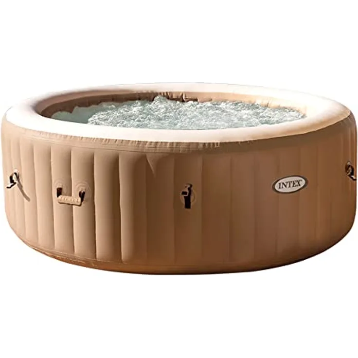 Intex PureSpa Bubble Massage, Aufblasbares Spa Ø196 x 71 cm, rund, braun, für 4 Personen, 795 l, 120 Luftdüsen, 2.200 W Heizung