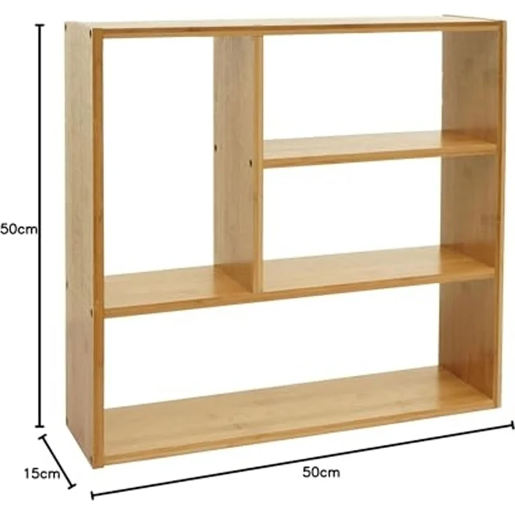 PROREGAL® Wandregal Wandregal 50x50x15cm Hängeregal Schweberegal mit 4 Fächern Bambus – Bild 2