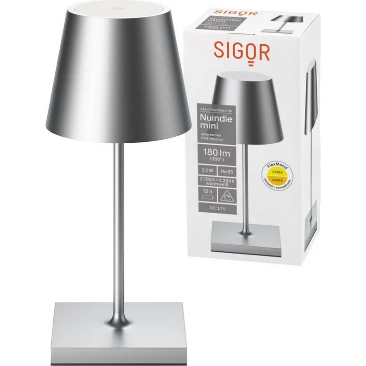 SIGOR LED Tischleuchte Akku-Tischleuchte, Dimmbar, LED fest integriert, Warmweiß