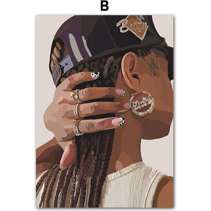 Poster Hip Hop Schmuck Mode | Schwarz Mädchen · Bilder Wohnzimmer | Wandbilder Schlafzimmer | Deko Print ohne Rahmen | Bilder Kunstdruck - 21 x 30 cm / B