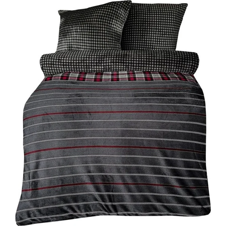 Leonado Vicenti Bettwäsche Winter Teddy Plüsch, Fleece, 3 teilig, Flauschig warmes Cashmere Touch, gestreift – Bild 1