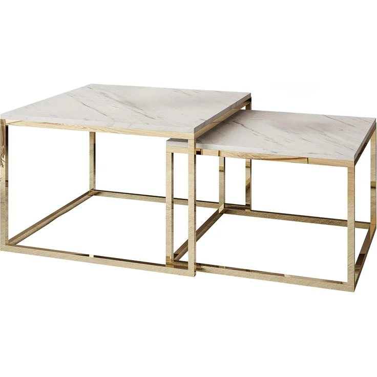 Lookway Couchtisch YOSHI LEVANTO 2in1 mit Goldenem Chromgestell (2er-Set), Breite: Breite: 70 cm und 60 cm – Bild 8