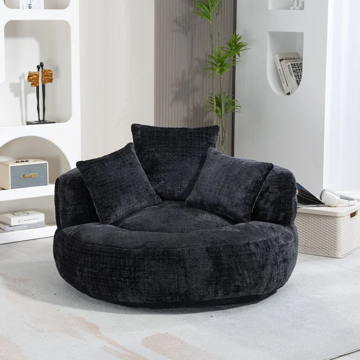 Lazy Sofa Durable Komfort Lounger hohen Rücken Sitzsack Stuhl Couch mit drei Kissen für Erwachsene und Kinder, Indoor & Outdoor, Single Gaming Sofa Stuhl für Schlafzimmer, Büro (Black Chenille)--Schwarz--108x108x52cm--YOUDENOVA – Bild 9