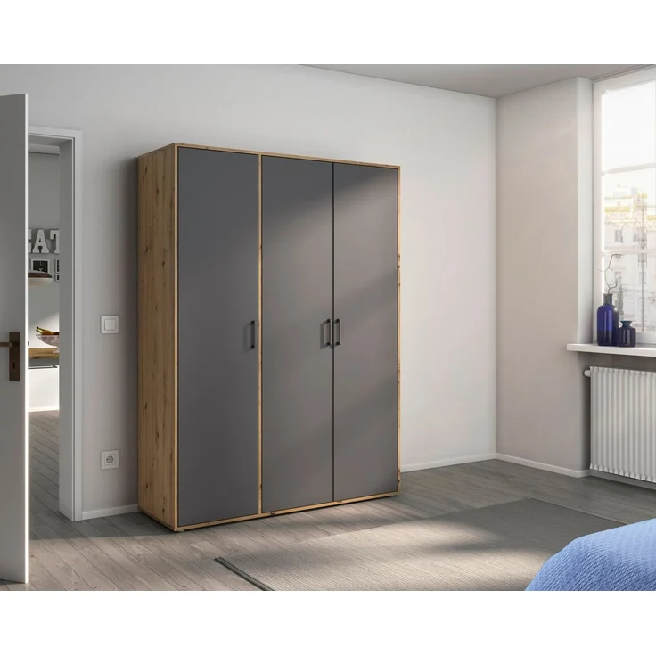 Rauch Möbel 'Voyager' Kleiderschrank, Holz, Grau Metallic | Eiche Artisan, Zubehör Classic, Breite 140 cm | ohne Schubladen – Bild 2