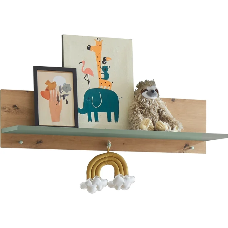 Wandboard >Birta< 3 Haken, Ablage, Artisan Eiche Dekor / Salbei - 120x30x25,5cm (BxHxT) – Bild 1