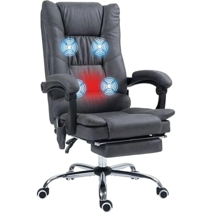 Vinsetto Massage-Bürostuhl mit Fußstütze, höhenverstellbar 111-119 cm für optimale Ergonomie
