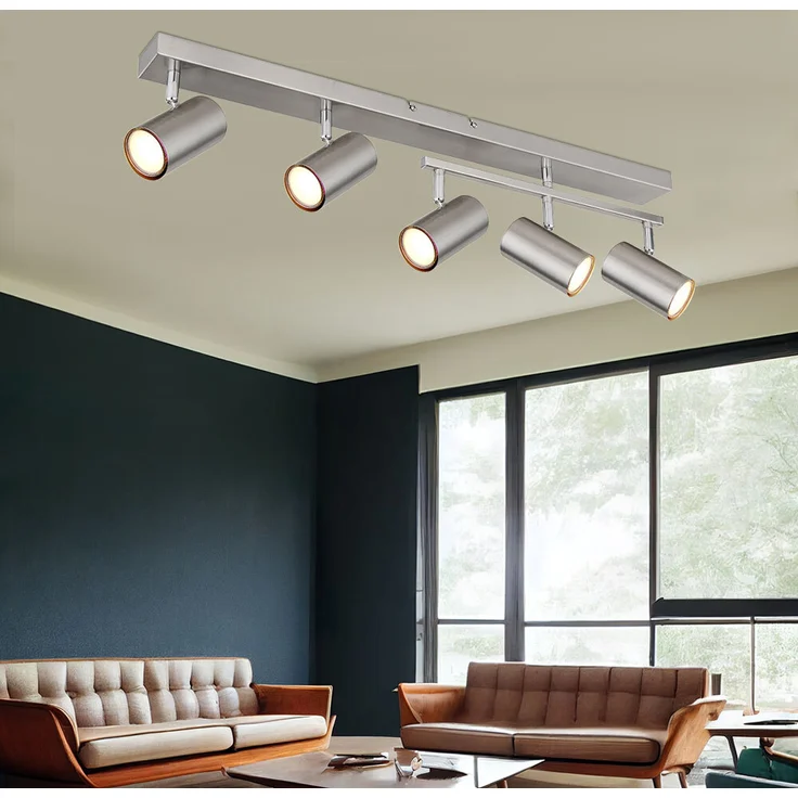 Spotlampe, Metall, Nickel matt, 5 Flammig, L 70cm – Bild 3