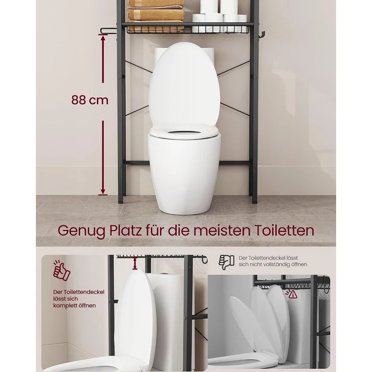 VASAGLE Toilettenregal, Badezimmerregal mit verstellbaren Ablagen und Gitterkorb, WC-Regal mit Föhnhalter, 3 Haken, platzsparend, 24 x 60 x 173 cm – Bild 7