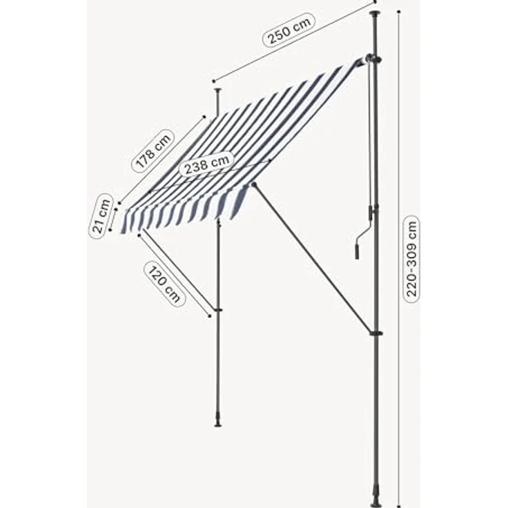 Klemmmarkise Stem 250x120x220-309 cm Dunkelblau / Weiß [pro. tec] – Bild 3