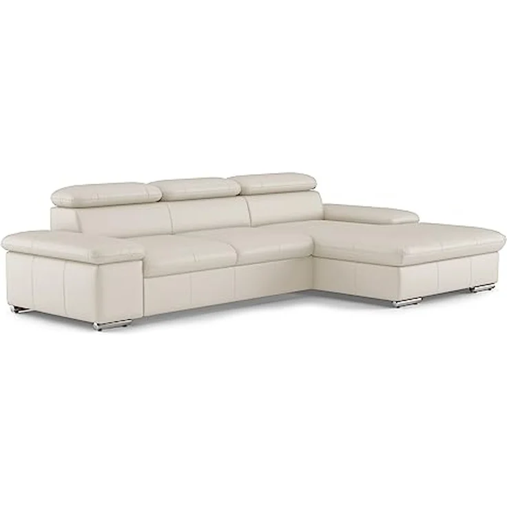 CAVADORE Leder-Ecksofa Valerie mit XL-Longchair / Eckcouch mit Kopfteilverstellung, großem Longchair + Metallfüßen / 286 x 73 x 174 / Echtleder Weiß – Bild 1