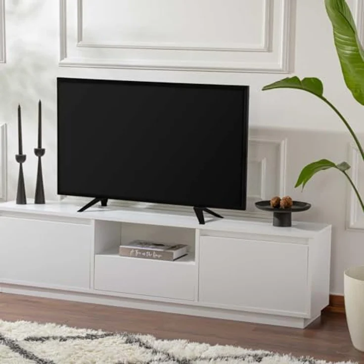 Calicosy TV-Möbel, Weiß, Lowboard aus Holzwerkstoff mit viel Stauraum, 29.5x42x160 cm – Bild 2