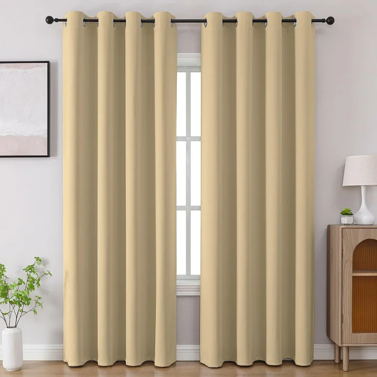 CUCRAF Verdunkelungsvorhänge, 213,4 cm Länge, 2 Paneele, Raumverdunkelungsvorhänge für Wohnzimmer, Schlafzimmer, wärmeisoliert, lichtblockierend, Fenstervorhang, B 132 x L 213 cm, Beige