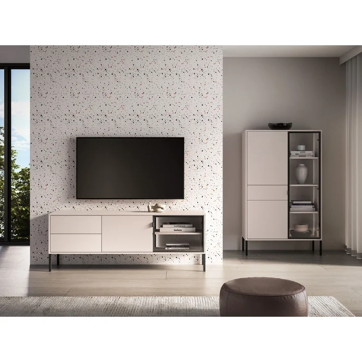 Selsey 'Barnee' - TV-Lowboard mit beleuchteter Glasvitrine, Kaschmirgrau, 160 cm – Bild 7