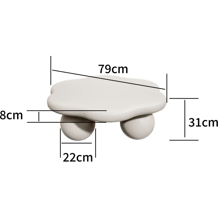 DESVIAE Couchtisch in Wolkenform Ø80 x 35 cm aus MDF und Kunststoff, Cremeweiß, mit abgerundeten Kanten – Bild 6
