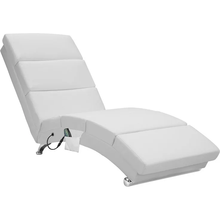 Casaria Relaxliege London mit Massage- & Heizfunktion Kunstleder Weiß Ergonomisch Wohnzimmer Liegesessel Relaxsessel