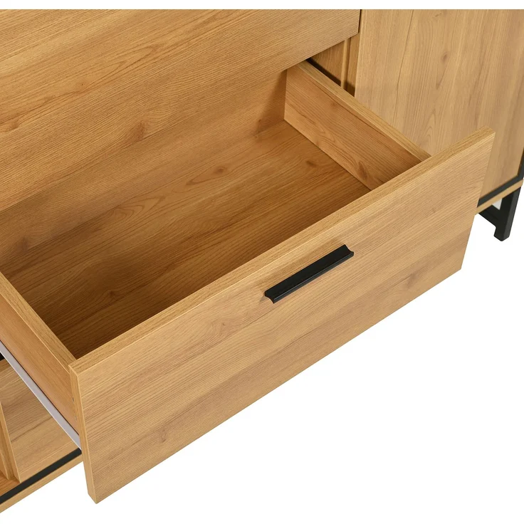 Sideboard modern mit LED Lichteffekt, 160 x 40 x 85 cm,Aufbewahrungsschrank mit 16 Farben, verstellbaren Regalen & Eisenfüßen – Bild 8