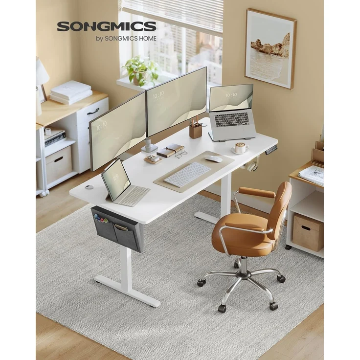Songmics Höhenverstellbarer Schreibtisch elektrisch, 70x160 x (72-120) cm, Verstellbarer Tisch, Memory-Funktion für 4 Höhen, für Homeoffice, Arbeitszimmer, wolkenweiß LSD136W01 – Bild 3