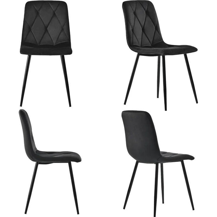 Runder Esstisch mit Marmorstruktur MDF, goldfarbenes Metallgestell, 4 Schwarz Wildlederstühle, modern, Essgruppe, Küchentisch Set – Bild 8
