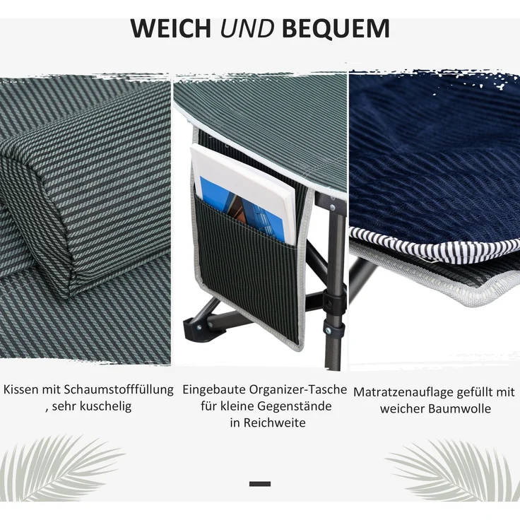 Campingbett, klappbares Feldbett mit Kopfkissen, 188 x 64,5 x 53 cm, Dunkelblau+Grau--Dunkelblau+Grau--53x64.5x188cm--YOUDENOVA – Bild 9