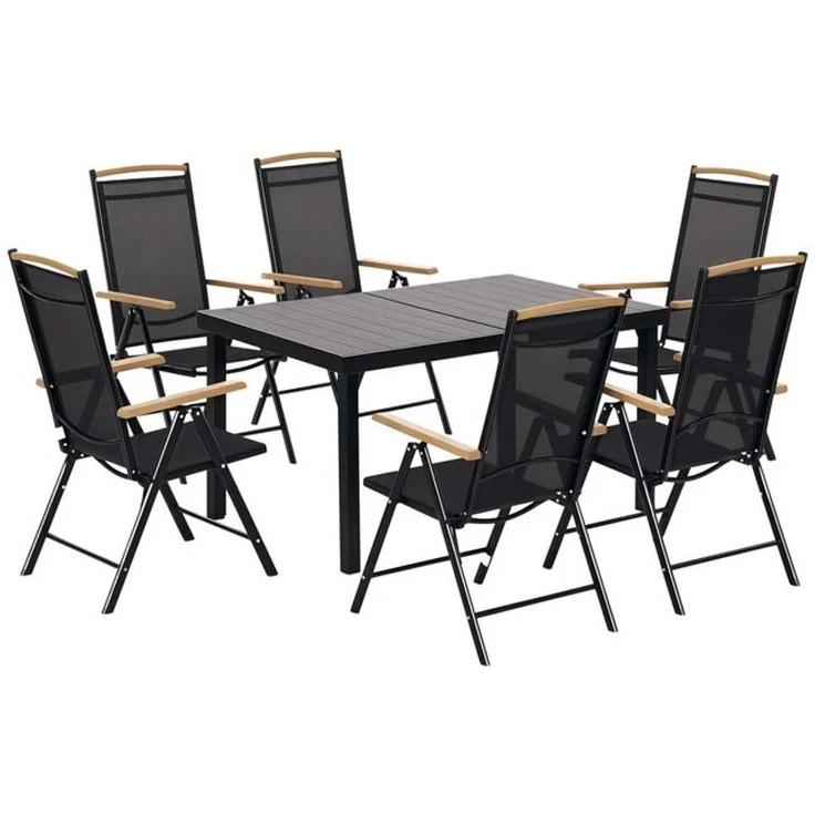 Outsunny Garten-Essgruppe Sitzgruppe klappbar 7tlg. 1 Tisch+6 Stühle Gartenmöbel Set, (Balkonmöbel, 7-tlg, Balkonset), Schwarz 140L x 90B x 74H cm – Bild 4