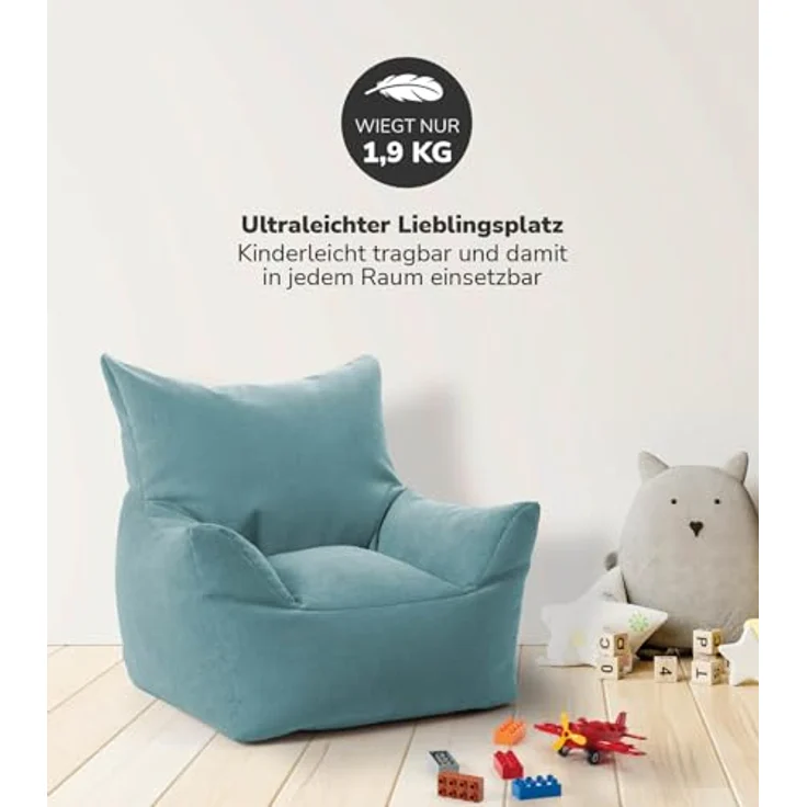 mokebo Der Pausenheld Kindersessel, Kindersitzsack in Petrol, ergonomisch, robust und flauschig, ideal für Kinder von 2 bis 6 Jahren – Bild 3
