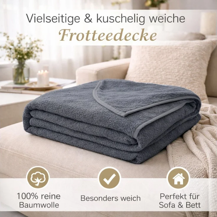 Wohndecke Frotteedecke, KiGATEX, 100% Baumwolle, 150 x 200 cm – Bild 4