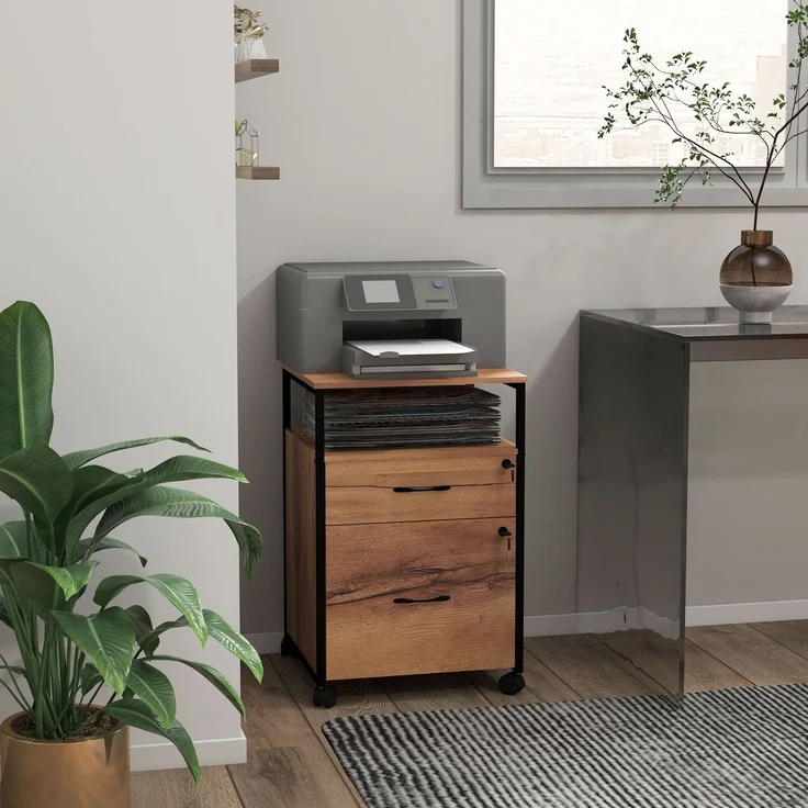 Bürokommode mit 2 abschließbaren Schubladen, 44.0×40.0×66.5cm, Braun rustikal, MELAYR – Bild 3