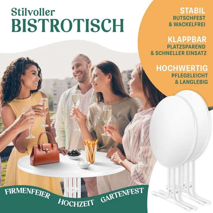 KESSER® Gastro Stehtisch klappbar - Gastronomie Bistrotisch rund - Wetterbeständiger Klapptisch Gartentisch - Runder Partytisch - Hitzebeständig - Stabil und sicher Weiß, Ø 70 cm, 2er Set – Bild 2