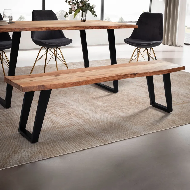FINEBUY Essbank Esszimmerbank Sitzbank 180 cm Akazie Massivholz Baumkante Groß (Akazie Massivholz 180x40x45,5 cm, Baumkante Modern), Esszimmerbank Baumstamm, Sitzbank Esszimmer Holz