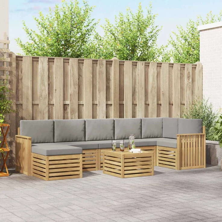 vidaXL Outdoor-Sofagarnitur 8 stk. 8-Sitzer Weiß und Hellgrau 3392231 – Bild 1