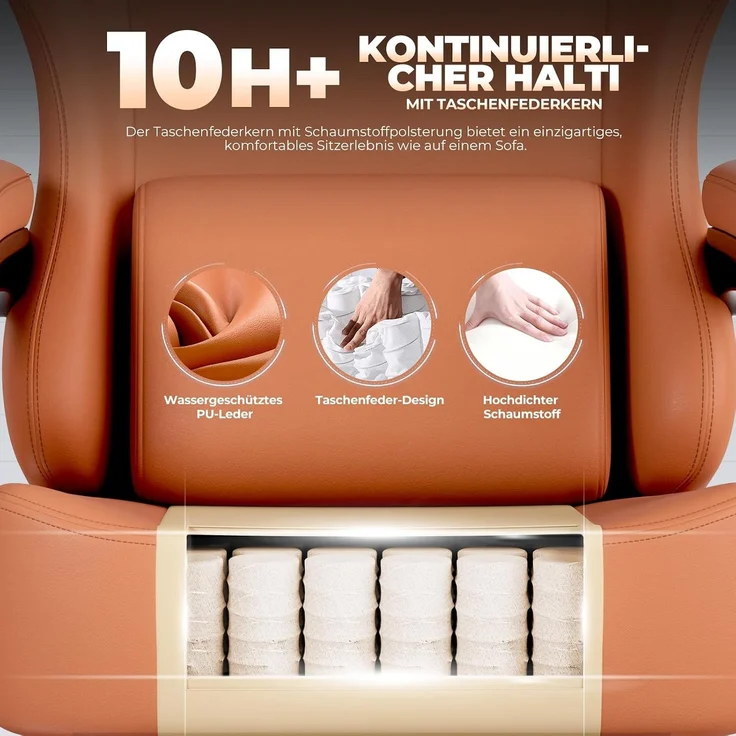 GTPLAYER Gaming Stuhl, Atmungsaktiver Bürostuhl,bürostuhl ergonomisch, Hochwertiger - Kunstleder,Ergonomischer PC Stuhl, 160° Verstellbare Rückenlehne und ausziehbare Fußstütze,Tragkraft 180 kg,Orange – Bild 6