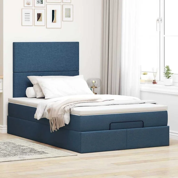 vidaXL Ottoman-Bett mit Matratze & LEDs Blau 120x200 cm Stoff 3313919 – Bild 4
