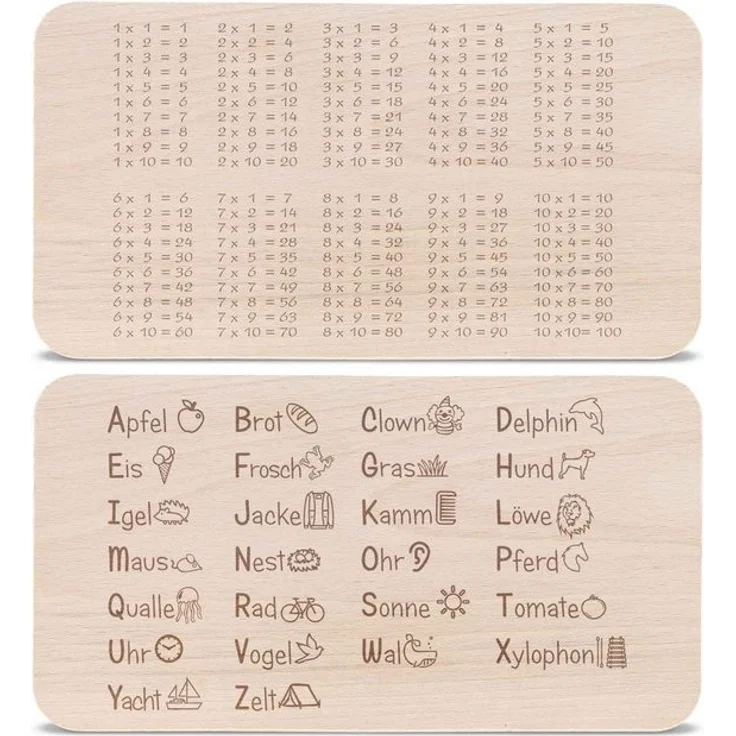 GRAVURZEILE Schneidebrett Frühstücksbrettchen Brettchen für Kinder - 1x1 & ABC im Set, Buchenholz, (Set), Geschenk zur Einschulung zum einfachen lernen – Bild 4