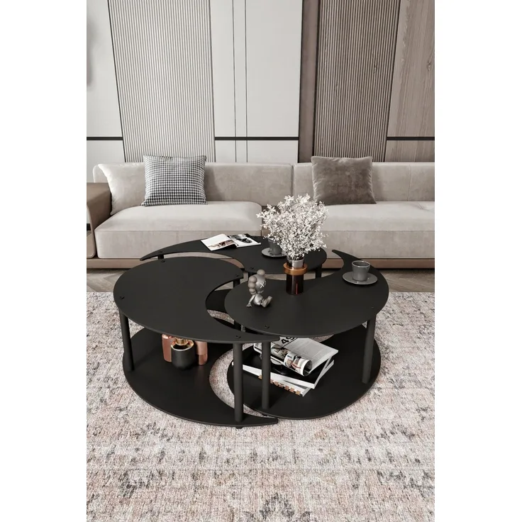 Skye Decor 'Yin Yang 3 70 - Black' Couchtisch-Set, Schwarz, 70 x 38 x 70 cm