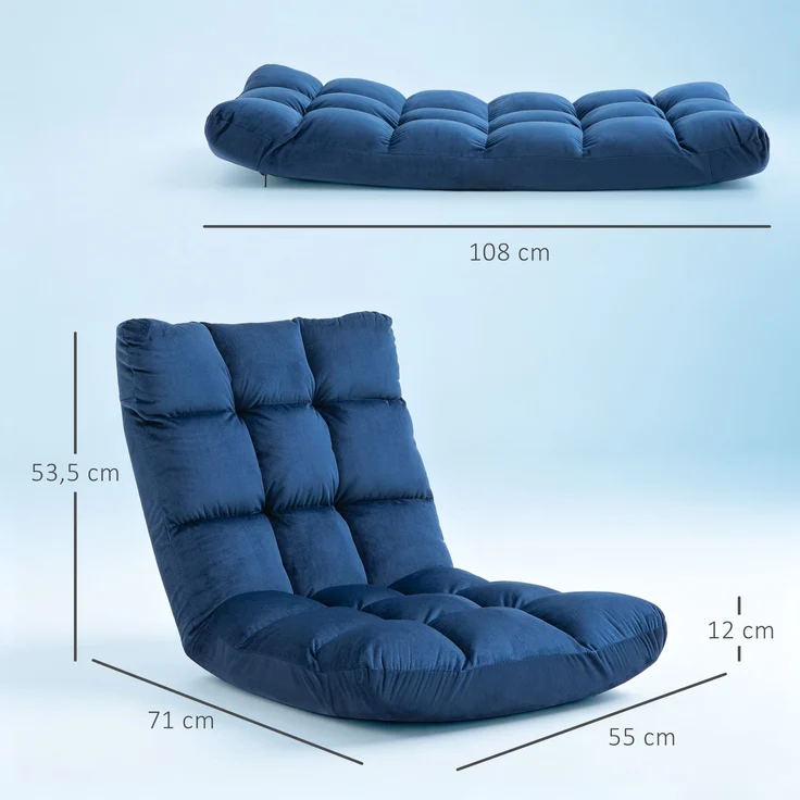 HOMCOM Klappstuhl, Metall, Samt(100% Polyester), Blau, 55L x 71B x 53,5H cm – Bild 3