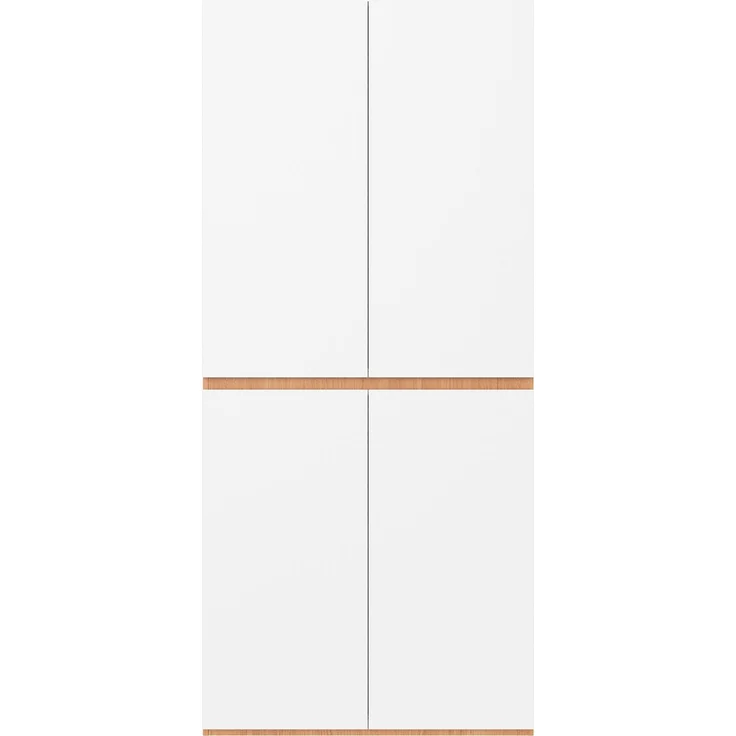 Rayofly-Hochschrank 90 x 50 x 200 cm, 4 Türen, Kleiderstange, 2 Schubladen, Schmuckschublade, moderner Garderobenschrank für Schlafzimmer, Flur, Kinderzimmer, Büro, Eiche/Weiß, H 200cm x T 90cm x B 50cm – Bild 4
