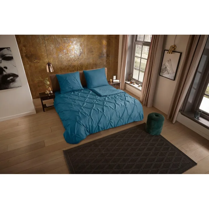 Pure Microfaser Bettwäsche 200 X 200 cm + 2- 80 X 80 cm Elegance luxury stitching pleats blau