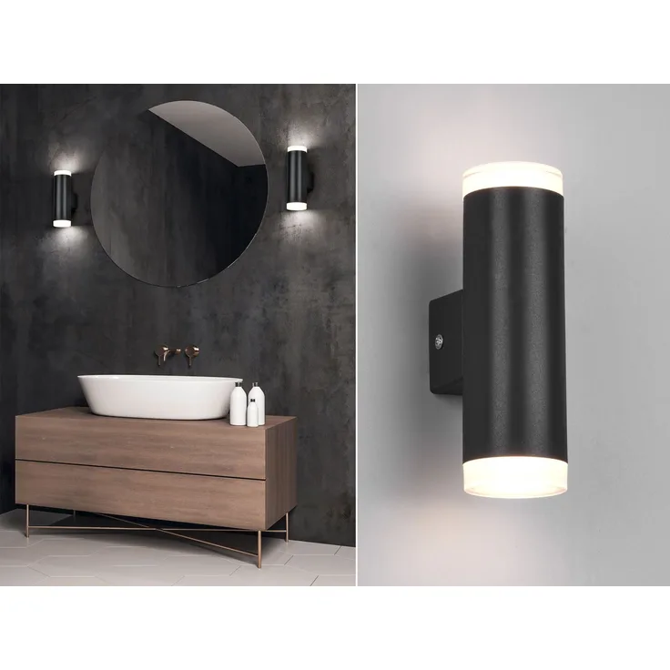 LED Badezimmer Wandleuchte RAY Up and Down in Schwarz - Spiegelleuchte, H:17cm