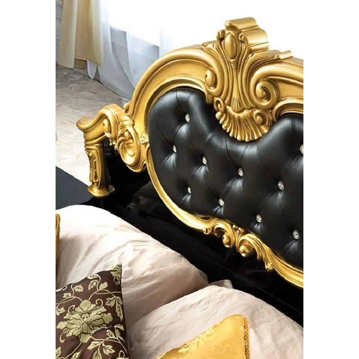 Interdesign24 Schlafzimmer-Set Donna, (inkl. Bett 180 x 200 cm und 2 Nachtkonsolen, im ausgefallenem Barock-Stil mit Goldverzierungen), in Hochglanz Schwarz/Gold – Bild 2
