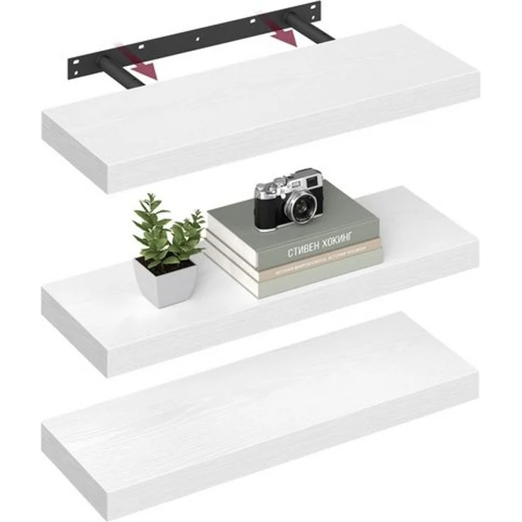 VASAGLE Wandregal, Schweberegal, 20 x 60 x 3,8 cm, für Bilderrahmen, schneeweiß – Bild 2