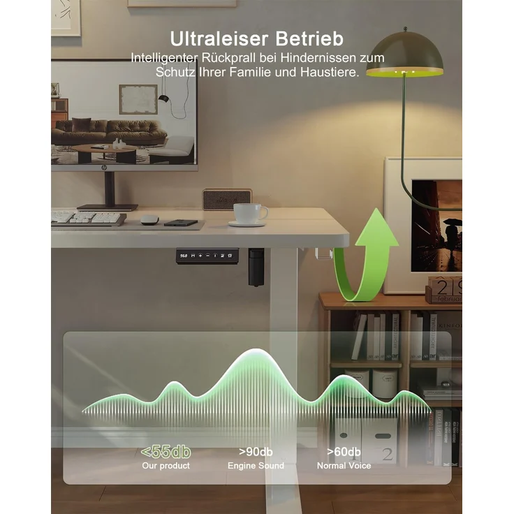 JUMMICO Höhenverstellbarer Schreibtisch mit USB-Ladeanschluss 100x60 cm, Schreibtisch Höhenverstellbar Elektrisch, Steh-Sitz Tisch Stehpult Verstellbarer Computertisch,Standing Desk,Weiß – Bild 8