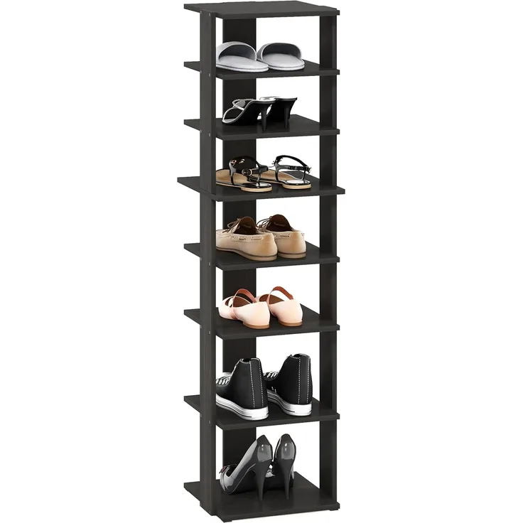 Furinno Compact 8-stufiger, vertikaler, platzsparender, freistehender Schuhturm, Schuhregal für den Eingangsbereich, Espresso
