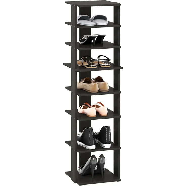 Furinno Compact 8-stufiger, vertikaler, platzsparender, freistehender Schuhturm, Schuhregal für den Eingangsbereich, Espresso