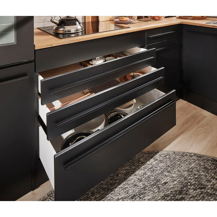 BEGA BBK Küche L-Küchenzeile ohne Elektrogeräte in Schwarz - 320x200x60 cm (B/H/T) – Bild 3
