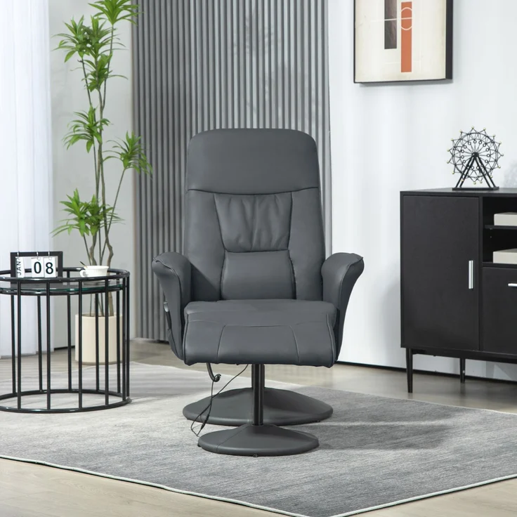 HOMCOM Relaxsessel mit Fußhocker, Kunstleder, Stahl, Dunkelgrau, 76B x 81T x 105H cm – Bild 7