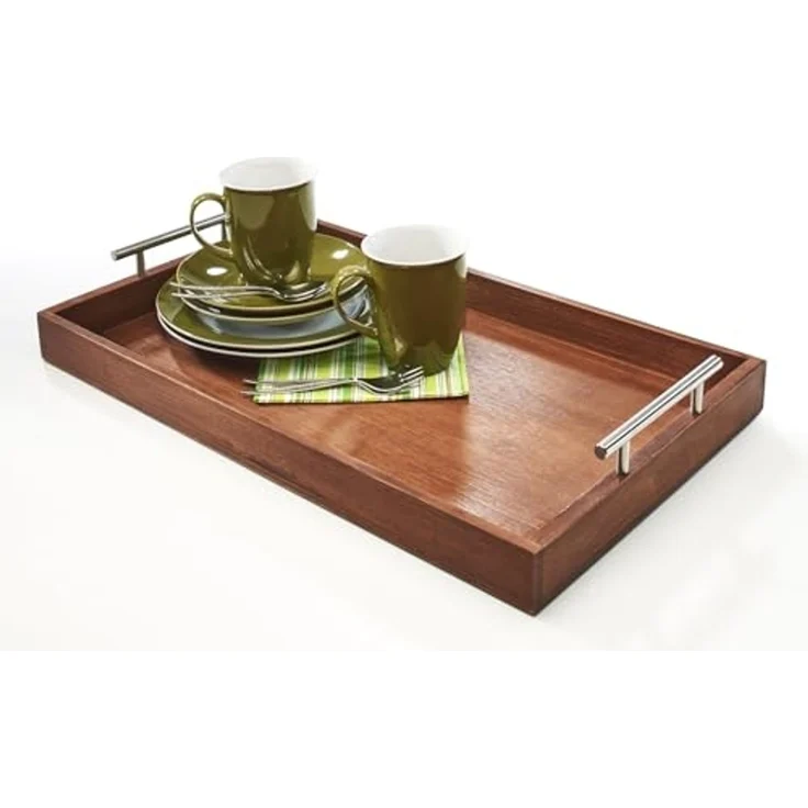 Kobolo Tablett rechteckig aus Bambus mit Metallgriffen - braun, Bambus – Bild 7