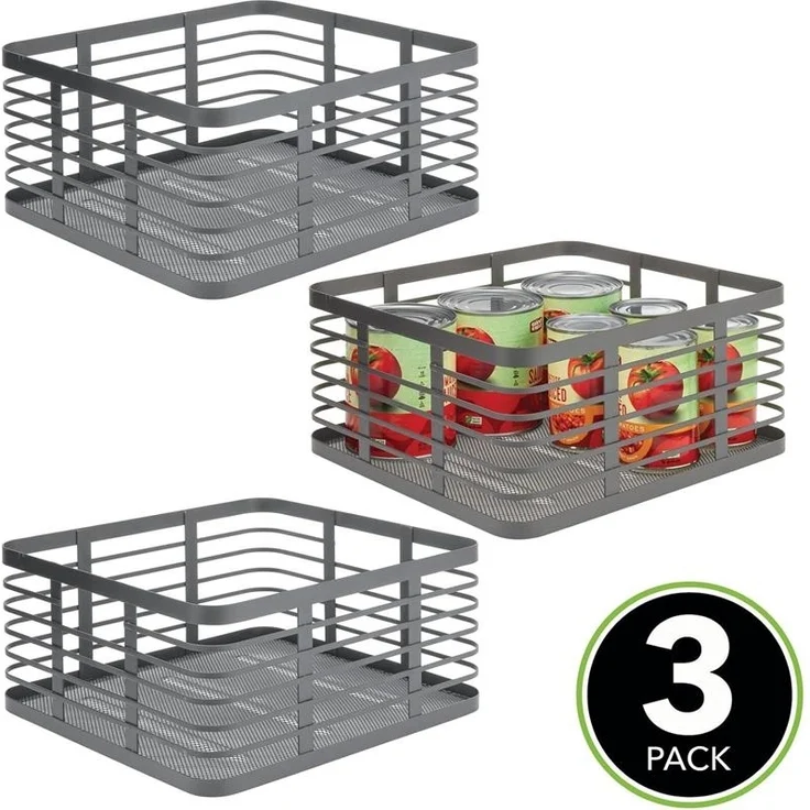 mDesign Allzweckkorb Gitterbox Drahtkorb Aufbewahrung 3er Set Metall Dunkelgrau – Bild 3