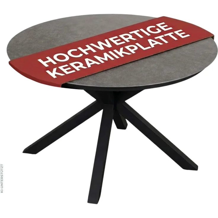 MR. DEKO Gartentisch rund Almeria – Ø120 cm, Aluminium, Keramikoptik, hellgrau (Aluminium-Tisch mit gesintertem Stein – ideal für Outdoor & Balkon, 1-St), Wetterfest & kratzfest – höhenverstellbar, stabile Tischplatte